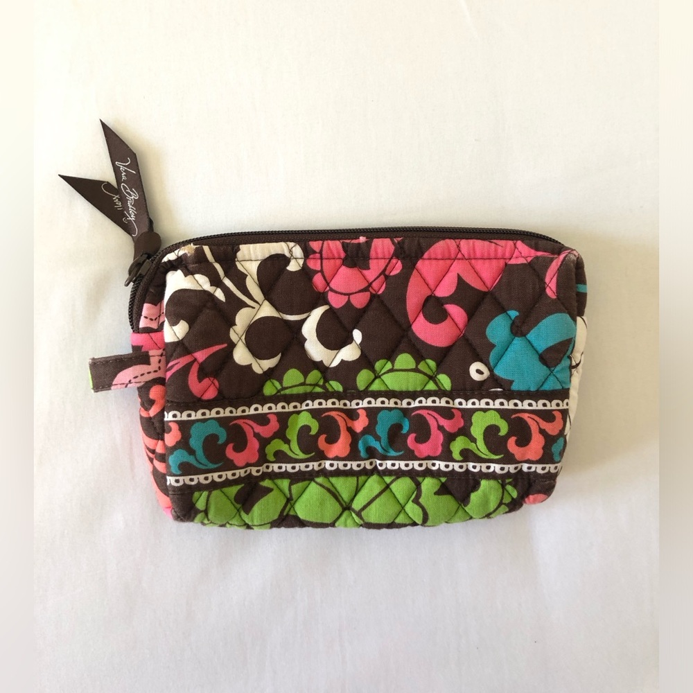 Vera Bradley Quilted Floral Zip Cosmetic Pouch in Brown, Pink & Green
